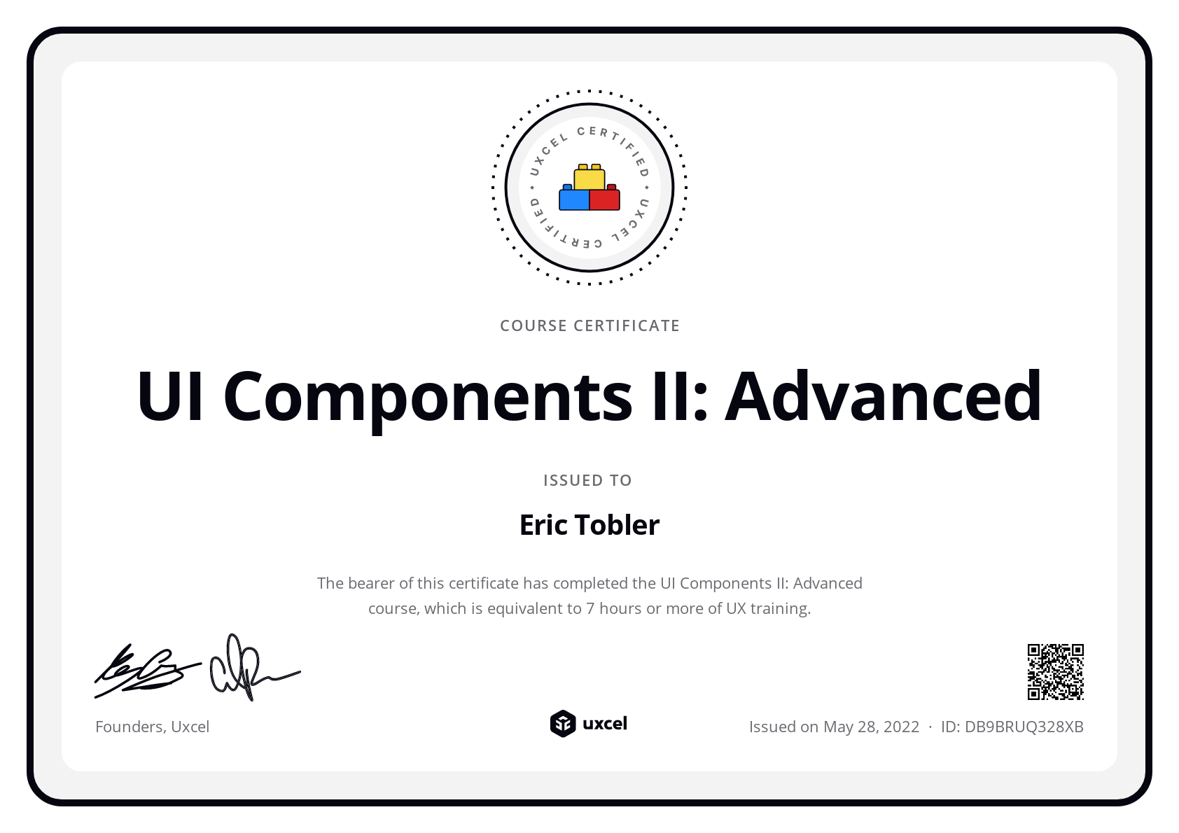 Eric Tobler's certificate